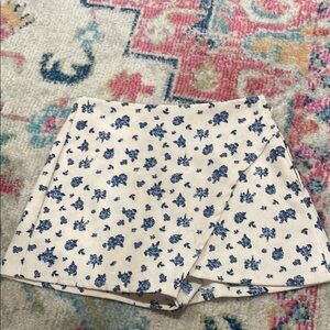 Altar'd State Cream and Blue Floral Mini Skirt